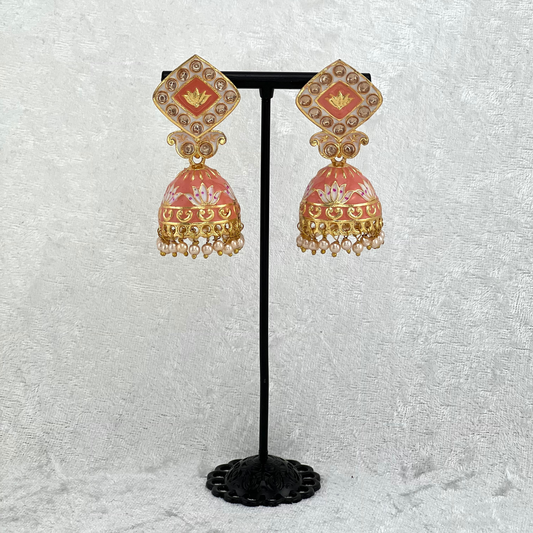 Jhumka Earring in Peach, Indian wedding jewellery prefect for indian weddings, parties and special occasions. Latest 2022 fashion