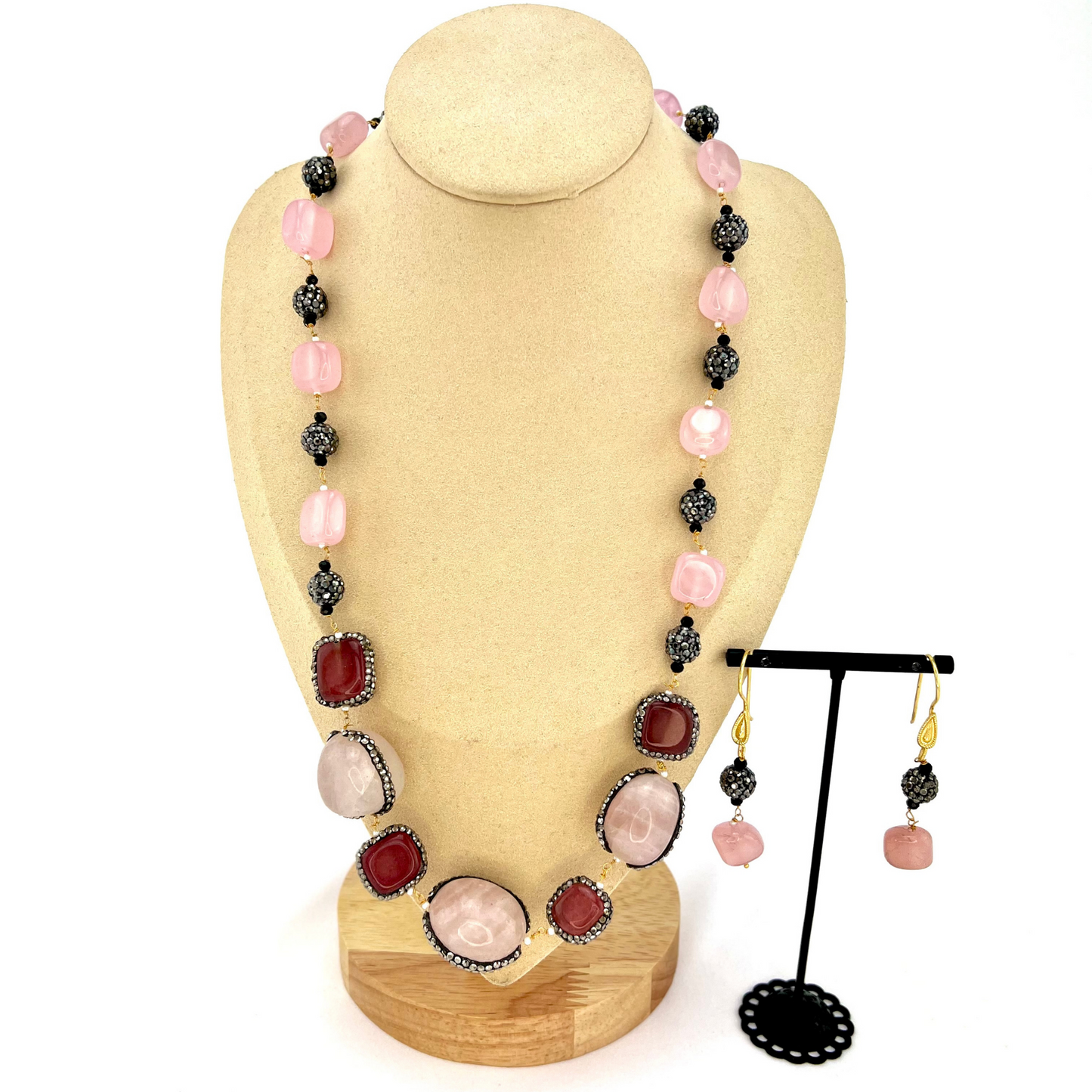 Long necklace set with large stones and beads. Set includes necklace & earrings. Prefect for Indian parties, weddings and special occasions. Latest 2022 fashion.