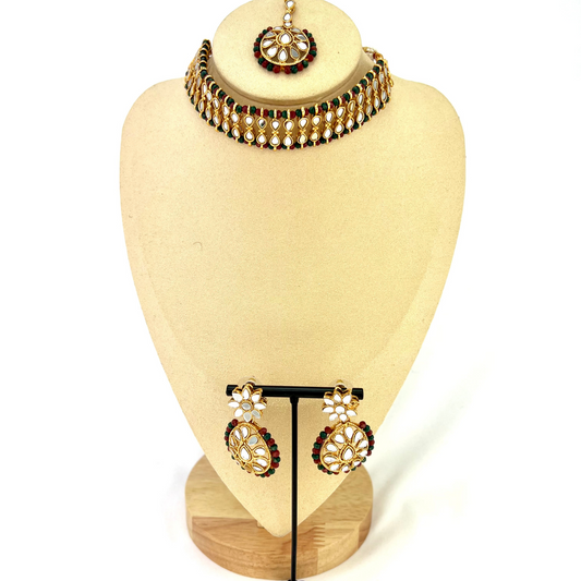 Mirror choker set with multi colour beads. Set includes necklace, tikka and earrings. Prefect for Indian parties, weddings and special occasions. Latest 2022 fashion