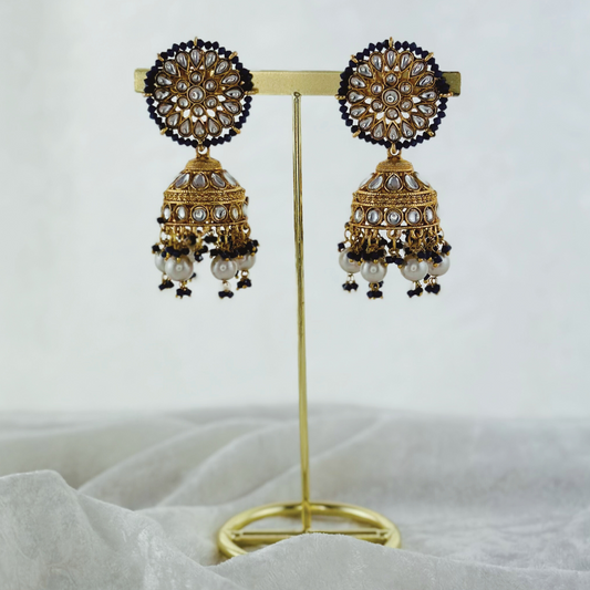 High quality navy jhumka earrings with beads. Latest 2023 fashion, prefect for Indian weddings, parties & special occasions