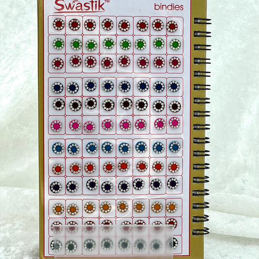 Bindi Book - Silver stone work in round shape in various different sizes and colours. Prefect for Indian weddings, parties and special occasions.