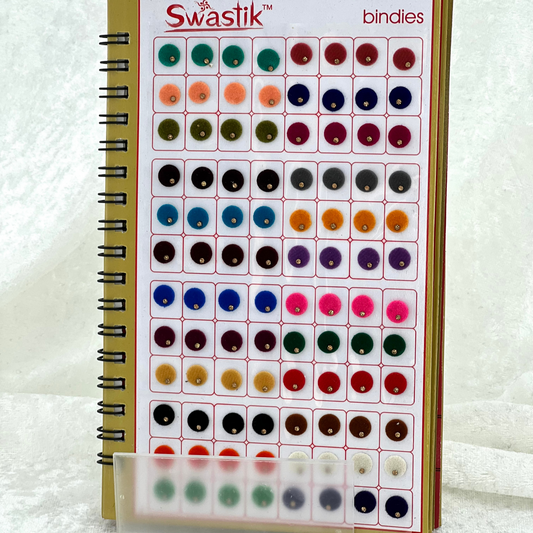 Bindi Book with single gold stone work in round shape in various different sizes and colours. Prefect for Indian weddings, parties and special occasions.