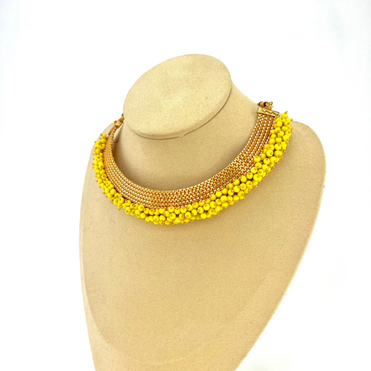Necklace set with small yellow beads. Set includes necklace, earrings, ring & bangle. Prefect for Indian parties, weddings and special occasions. Latest 2022 fashion.
