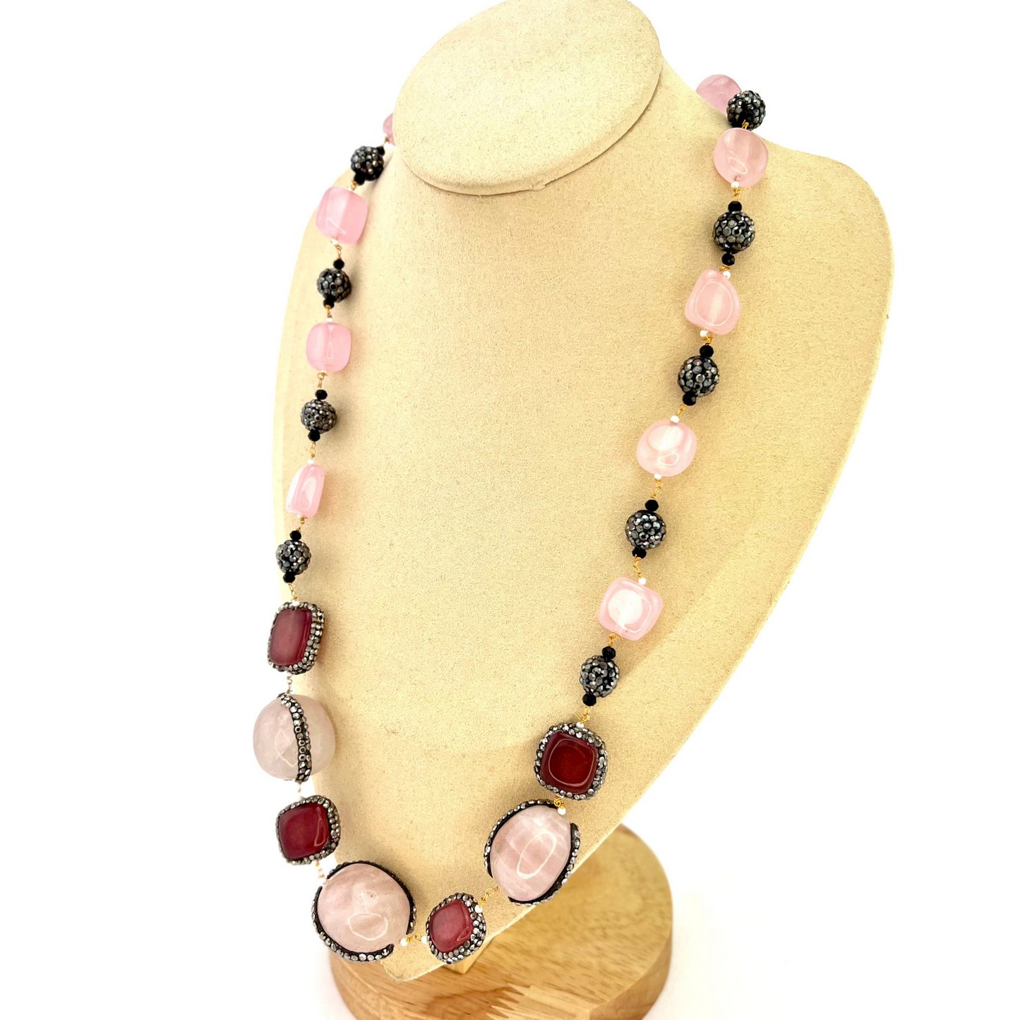 Long necklace set with large stones and beads. Set includes necklace & earrings. Prefect for Indian parties, weddings and special occasions. Latest 2022 fashion.