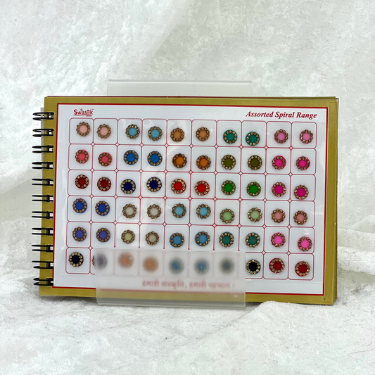 Bindi Book with gold stone work in round shape in various different sizes and colours. Prefect for Indian weddings, parties and special occasions.
