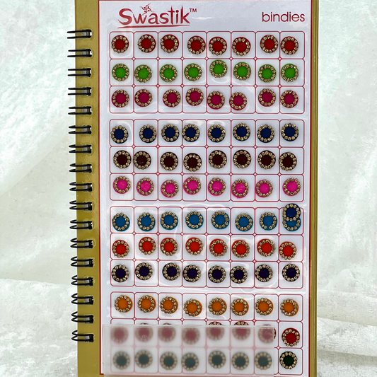 Bindi Book - Gold stone work in round shape in various different sizes and colours. Prefect for Indian weddings, parties and special occasions.