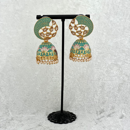 Jhumka Earrings in turquoise with pearls, Indian wedding jewellery, perfect for Indian weddings, parties and special occasions