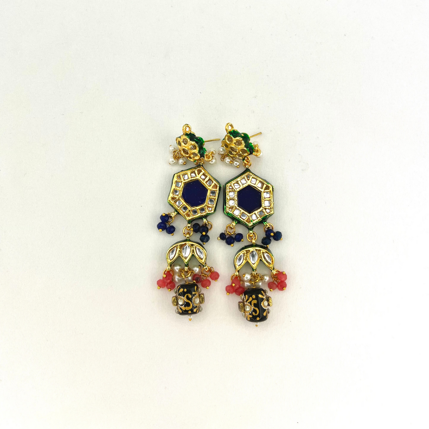 Choker set with navy blue, pink and white beads. Set includes necklace & earrings. Prefect for Indian weddings, parties and special occasions. Latest 2022 fashion.