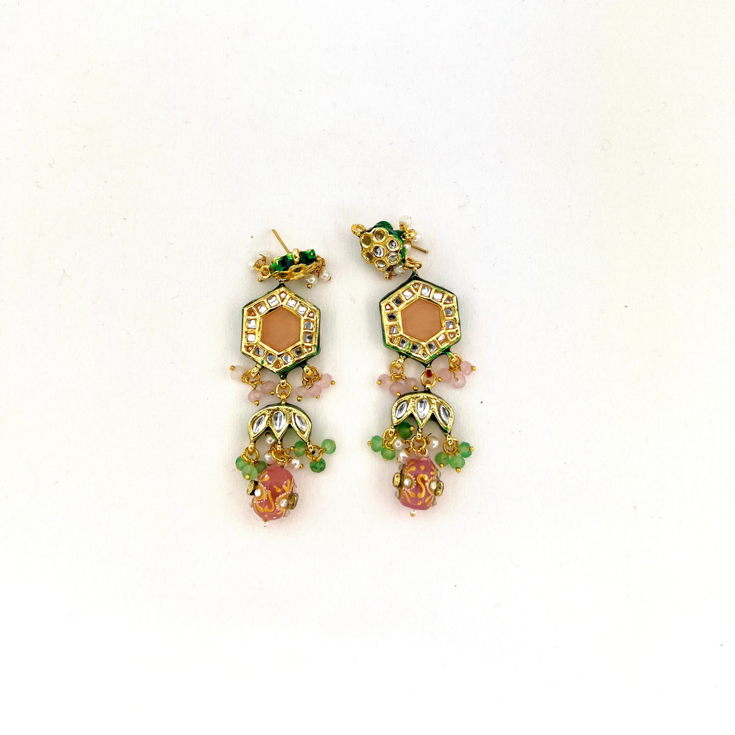 Choker set with pink, green and white beads. Set includes necklace & earrings. Prefect for Indian weddings, parties and special occasions. Latest 2022 fashion.