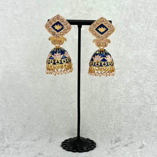 Jhumka Earring in navy blue, Indian wedding jewellery prefect for indian weddings, parties and special occasions. Latest 2022 fashion