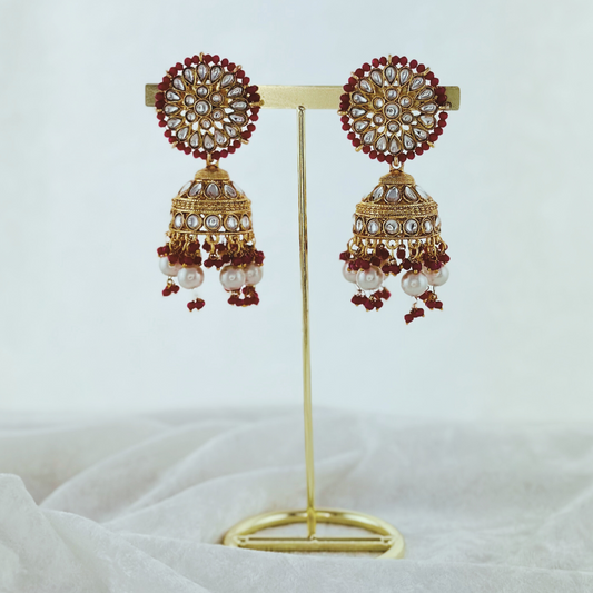High quality hot pink jhumka earrings with beads. Latest 2023 fashion, prefect for Indian weddings, parties & special occasions