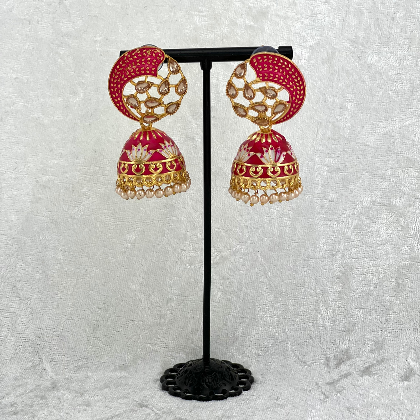 Jhumka Earrings in hot pink with pearls, Indian wedding jewellery, perfect for Indian weddings, parties and special occasions