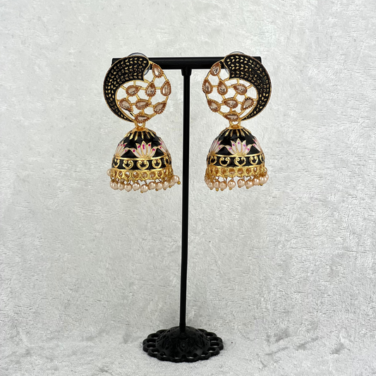 Jhumka Earrings in black with pearls, Indian wedding jewellery, perfect for Indian weddings, parties and special occasions