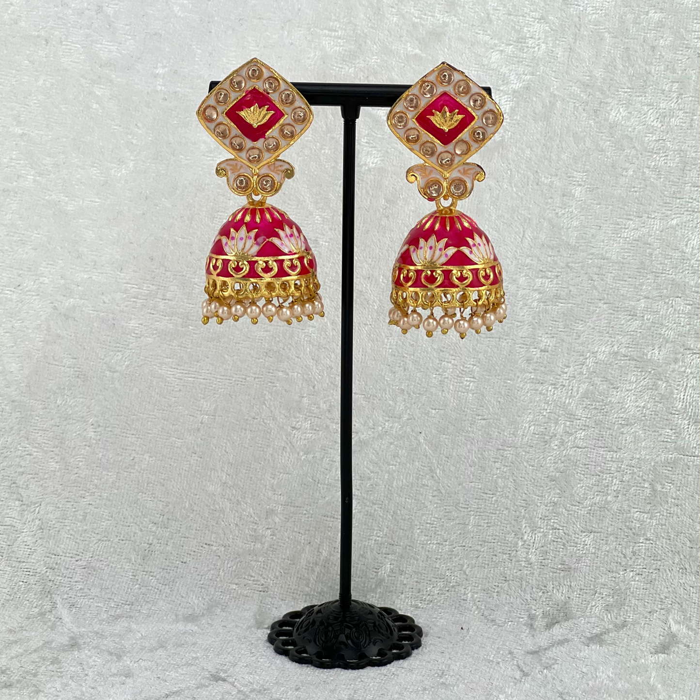 Jhumka Earring in hot pink, Indian wedding jewellery prefect for indian weddings, parties and special occasions. Latest 2022 fashion