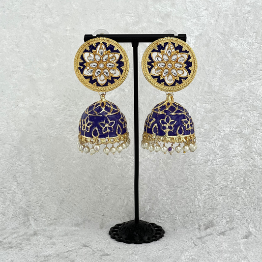 Jhumka Earrings in purple colour High quality hand painted earrings with pearls. Latest 2022 fashion, prefect for Indian weddings, parties & special occasions.