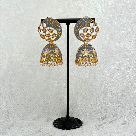 Jhumka Earrings in grey with pearls, Indian wedding jewellery, perfect for Indian weddings, parties and special occasions