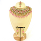 Necklace set with pink beads and clear and pink stones.  Set includes necklace, tikka and earrings.  Prefect for Indian weddings, parties and special occasions.  Latest 2022 fashion. High end Indian fashion jewellery with top quality stones and beads.