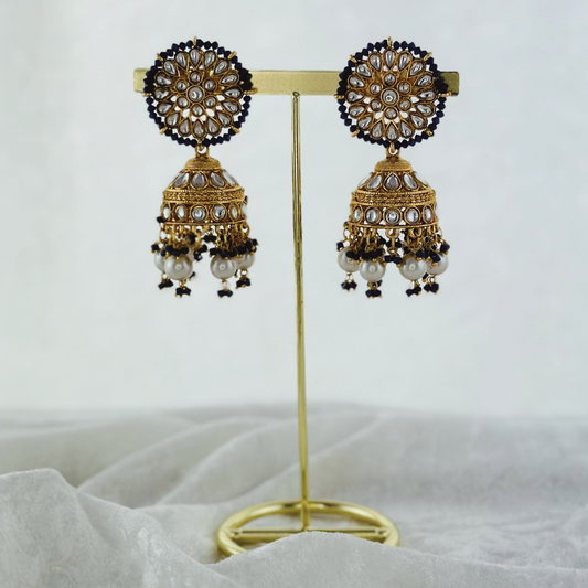 High quality navy jhumka earrings with beads.  Latest 2023 fashion, prefect for Indian weddings, parties & special occasions