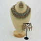 Necklace set with light blue beads and stone.  Set includes necklace, tikka & earrings.  Prefect for Indian weddings, parties and special occasions.   Latest 2023 fashion. High end Indian fashion jewellery with top quality stones and beads.