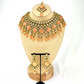 Necklace set with peach beads and peach and clear stone.  Set includes necklace, tikka & earrings.  Prefect for Indian weddings, parties and special occasions.   Latest 2022 fashion. High end Indian fashion jewellery with top quality stones and beads.