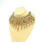 Necklace set with green, pink and clear stones and green and pink beads.  Set includes necklace, tikka and earrings.  Prefect for Indian weddings, parties and special occasions.   Latest 2022 fashion. High end Indian fashion jewellery with top quality stones and beads.