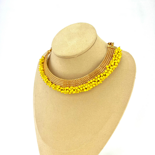 Necklace set with small yellow beads.  Set includes necklace, earrings, ring & bangle.  Prefect for Indian parties, weddings and special occasions.   Latest 2022 fashion.