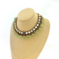 Mirror necklace set with green beads and small white pearls.  Set includes necklace, tikka and earrings.  Prefect for Indian parties, weddings and special occasions.   Latest 2022 fashion.