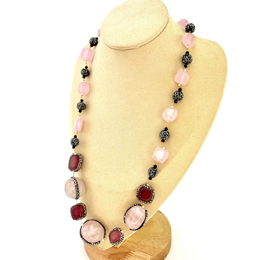 Long necklace set with large stones and beads.  Set includes necklace & earrings.  Prefect for Indian parties, weddings and special occasions.   Latest 2022 fashion.