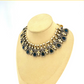 Necklace set with navy blue and clear stone work.  Set includes necklace and earrings.  Prefect for Indian weddings, parties and special occasions.  Latest 2022 fashion. High end Indian fashion jewellery with top quality stones and beads.