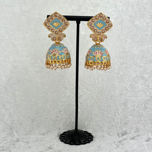 Jhumka Earring in baby blue, Indian wedding jewellery prefect for indian weddings, parties and special occasions. Latest 2022 fashion