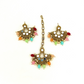 Mirror necklace set with multi colour beads and small pearls.  Set includes necklace, tikka and earrings.  Prefect for Indian parties, weddings and special occasions.   Latest 2022 fashion 