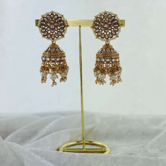 High quality white jhumka earrings with beads.  Latest 2023 fashion, prefect for Indian weddings, parties & special occasions