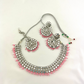 ﻿Mirror necklace set with baby pink beads.  Set includes, necklace, tikka and earrings.  Prefect for Indian weddings, parties and special occasions.  Latest 2022 fashion. High end Indian fashion jewellery with top quality stones and beads.