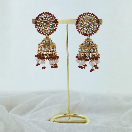 High quality hot pink jhumka earrings with beads.  Latest 2023 fashion, prefect for Indian weddings, parties & special occasions