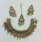 Necklace set with light blue beads and stone.  Set includes necklace, tikka & earrings.  Prefect for Indian weddings, parties and special occasions.   Latest 2023 fashion. High end Indian fashion jewellery with top quality stones and beads.