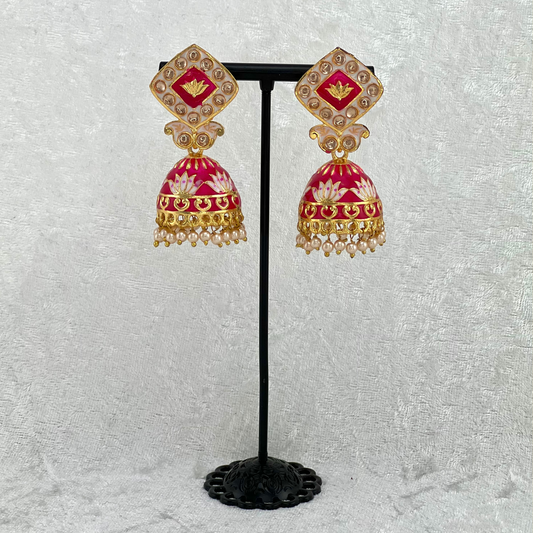 Jhumka Earring in hot pink, Indian wedding jewellery prefect for indian weddings, parties and special occasions. Latest 2022 fashion